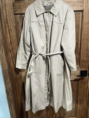 All Weather Coat Button Down Front Khaki Tan Trench Coat With Liner Vintage
